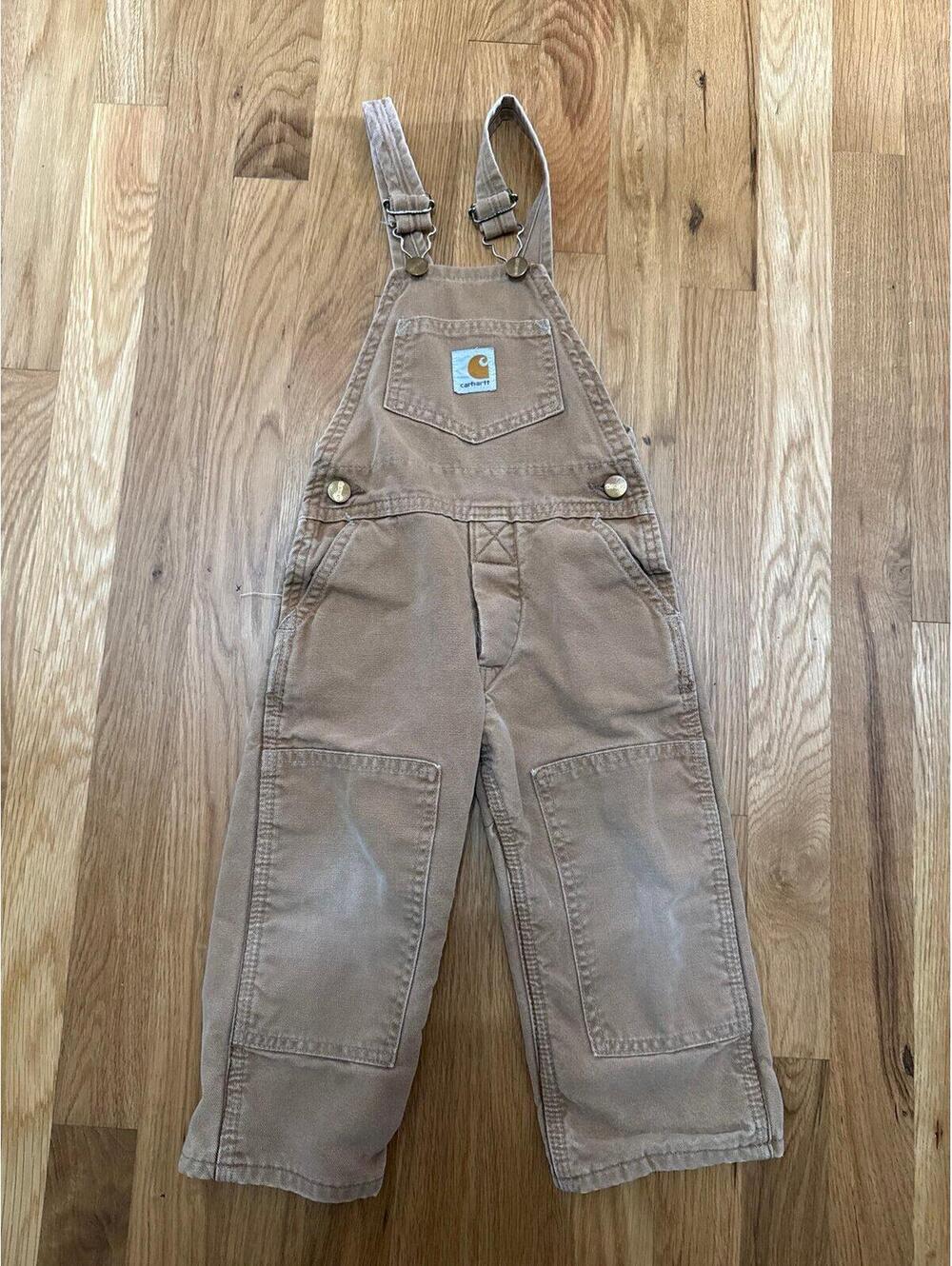 Carhartt Brown Double Knee Vintage Bib Overalls Youth Boys Size 3T Made in USA